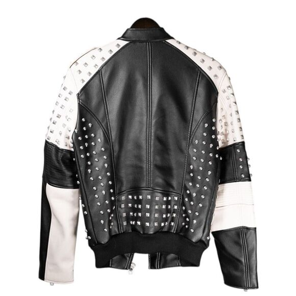Zara Man Mens Jacket Small Black Faux Leather Studded Motorcycle Biker Bomber - Picture 2 of 11